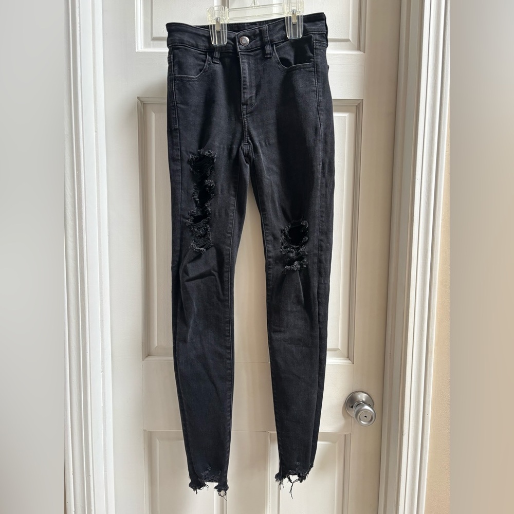 Women's Black Distressed Ripped Jeans American Eagle